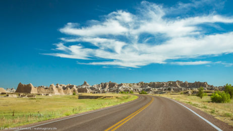 Approaching the Big Badlands Overlook just inside the Northeast Entrance to Badlands National Park in South Dakota.