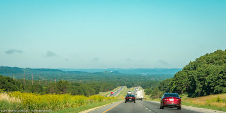 Overlooking the Driftless Region of Wisconsin from Jacksonville Pass on I-90 near Tomah, Wisconsin on a summer morning