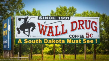 A billboard along I-90 near Luverne, Minnesota advertises 5¢ coffee at South Dakota's Wall Drug