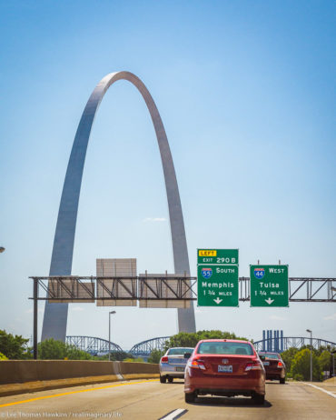 The Gateway Arch, part of the Jefferson National Expansion Memorial, towers prominently as we head into Downtown St. Louis on I-70.