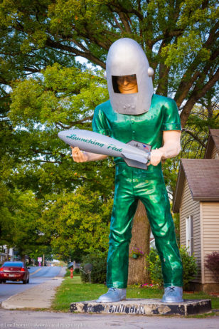 The 30-foot tall Gemini Giant invites customers to the Launching Pad diner in Wilmington, Illinois.