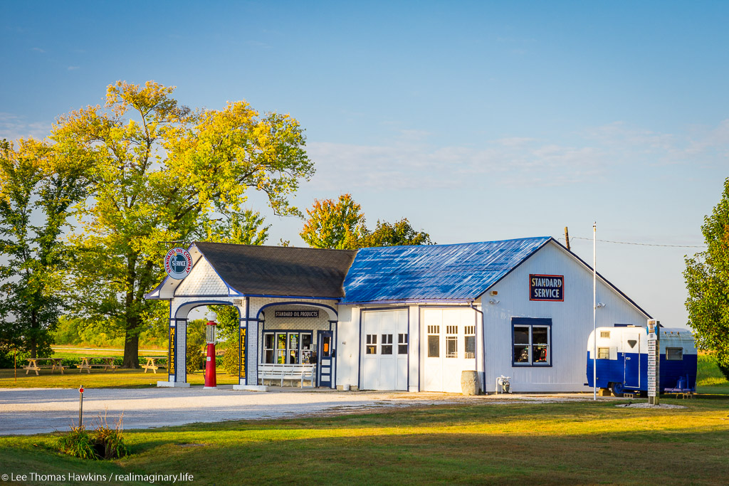 The Standard Oil Gas Station, built in the “house and canopy” style on Route 66 in Odell, Illinois around 1932.